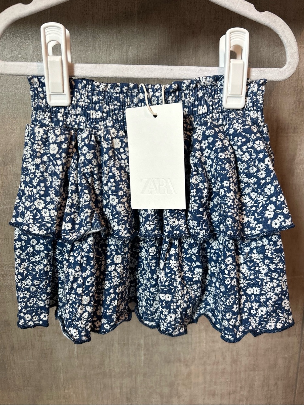 Zara Blue and White Floral Tiered Skirt - Girls